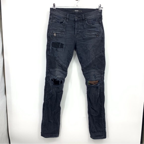 Hudson Jeans Other - Hudson Men 30 x 34 Jean Slim Skinny Blinder Biker Black Distressed Motto Stretch